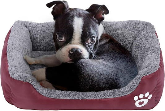 Pet Dog Bed, Washable Rectangular Pet Basket Bed , Durable and 100-Percent Waterproof and Fleece Lining Fit Most Pets (Small, Wine Red)