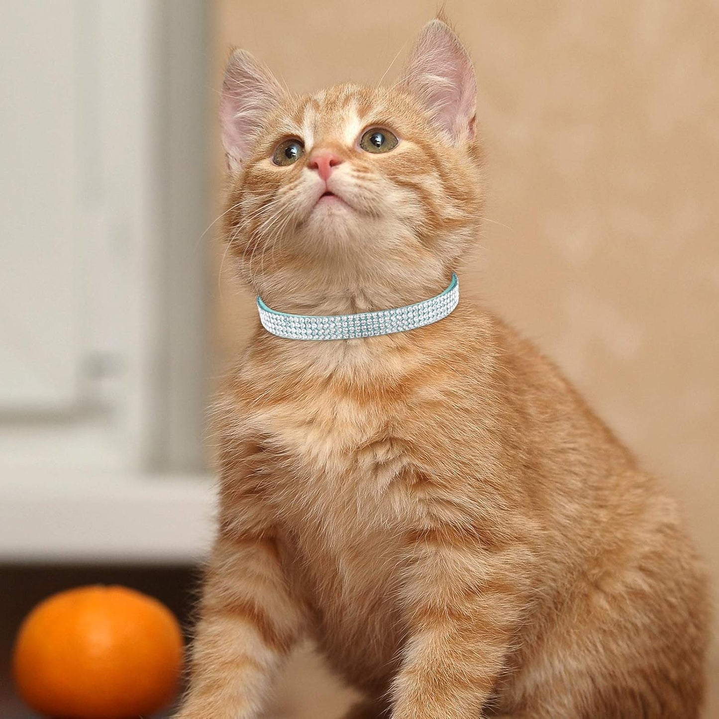 4 Pieces Rhinestones Cat Collars Breakaway Cat Collar with Bell Bling Pet Accessories with Soft Velvet, 4 Colors(Xs,Light Green, Light Blue, Light Purple, Rose Red)