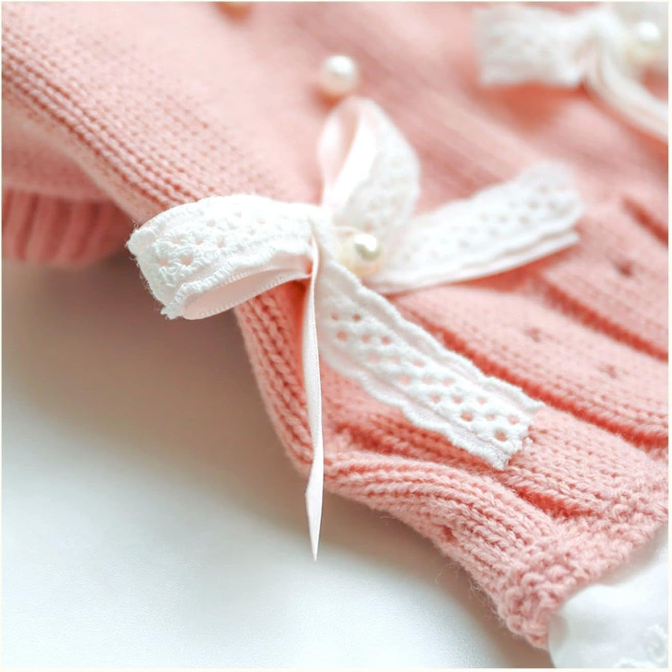 Pet Sweater Dress Small Dog Dress with Bow Female Warm Dog Princess Lace Dress Clothes Dachshund Chihuahua Corgi Cat Dress for Christmas Birthday Thanksgiving Day Valentines Day (Pink, Large)
