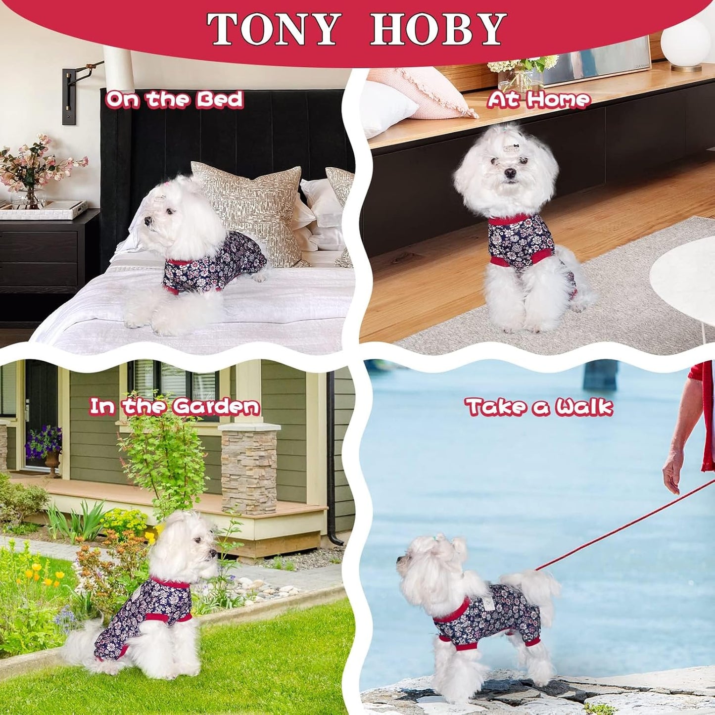 Dog Jumpsuit, 4-Legged Dog Pajamas with Black Flower, Dogs Shirts for All Seasons, Small Medium Dogs (Black, Flower, XL)