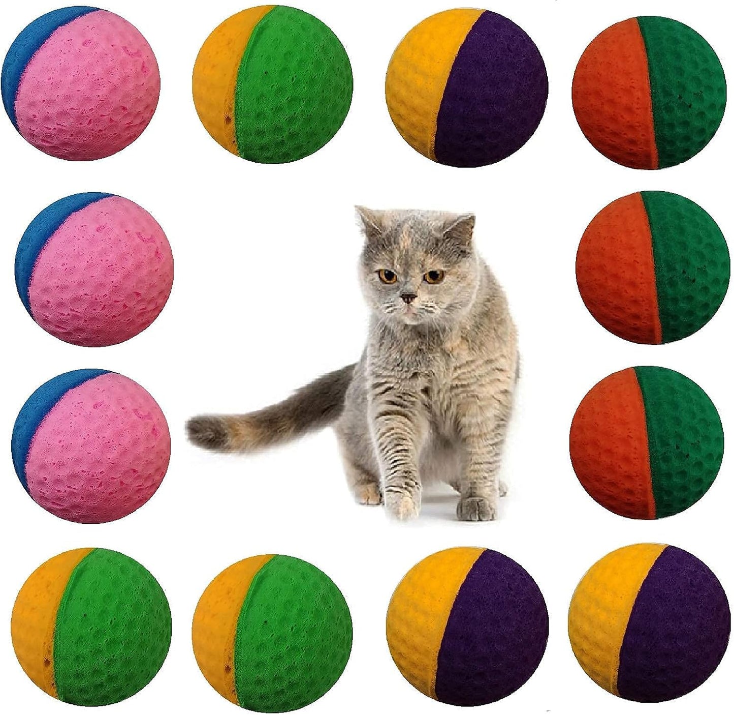 YUNTENG (12PCS Golf Two-Color Pet Ball Foam Sponge Ball Cat Toy Soft, Bouncy , Noise Free.