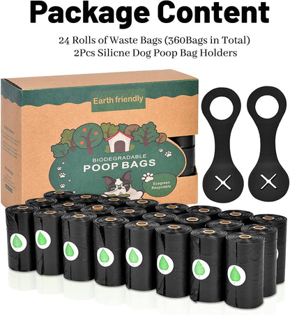 360PCS Dog Poop Bags, Strong Waste Bag Doggy Bags, Extra Thick Poop Bags for Walking Dog with 2PCS Silicone Dog Poop Bag Holder, 360 Bags in Total, Lavender-Scented Black