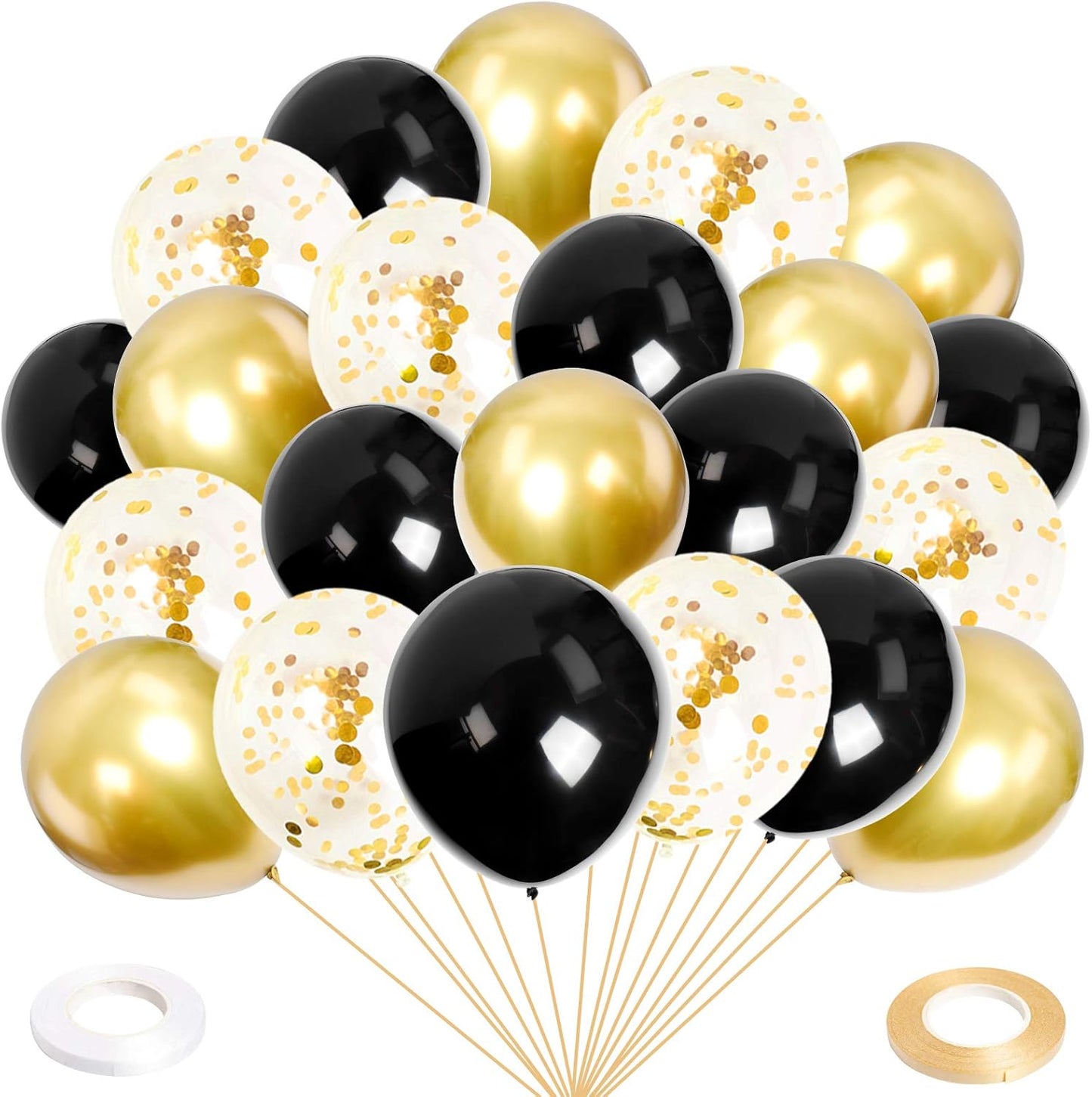 100Pcs 12Inch Black Balloons Black Gold Balloons Metallic Gold Confetti Latex Party Balloons for Men Women Kids Birthday Baby Shower Retirement Graduation Wedding Halloween Party Balloons Decorations