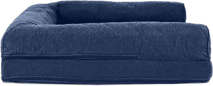Orthopedic Dog Bed for Large/Medium Dogs W/ Removable Bolsters & Washable Cover, for Dogs up to 55 Lbs - Quilted Sofa - Navy (Blue), Large