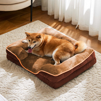 Dog Bed 24"X18" Orthopedic Dog Sofa Bed Small, Supportive Foam Pet Couch Bed with Removable Washable Cover, Brown