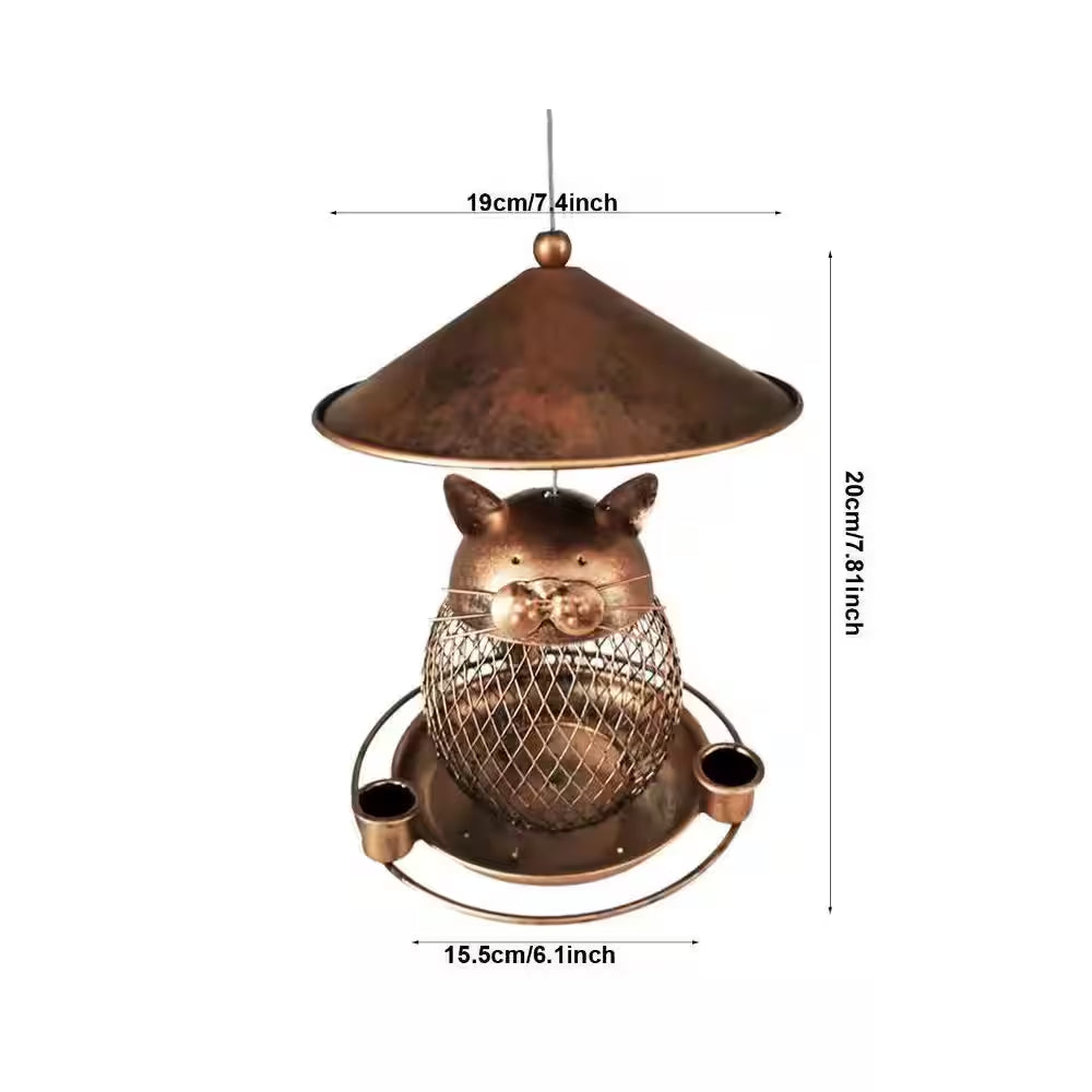 Outdoor Hanging Bird Seed Feeder with 360° Feeding Ports, round Perch, Metal Construction and Weatherproof in Copper