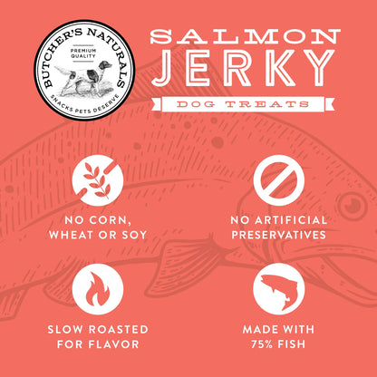 (5 Pack)  Slow-Roasted Dry Salmon Jerky Treats for Dogs, 16 Oz