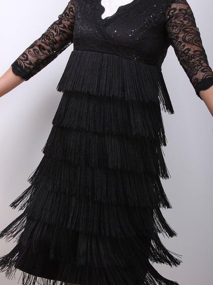 Women'S Lace Sequin Fringe Flapper Cocktail Prom Formal Eve Party Dress