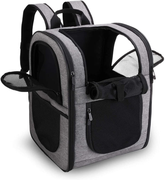 Pet Carrier Backpack for Large/Small Cats and Dogs, Puppies, Safety Features and Cushion Back Support | for Travel, Hiking, Outdoor Use (Gray)