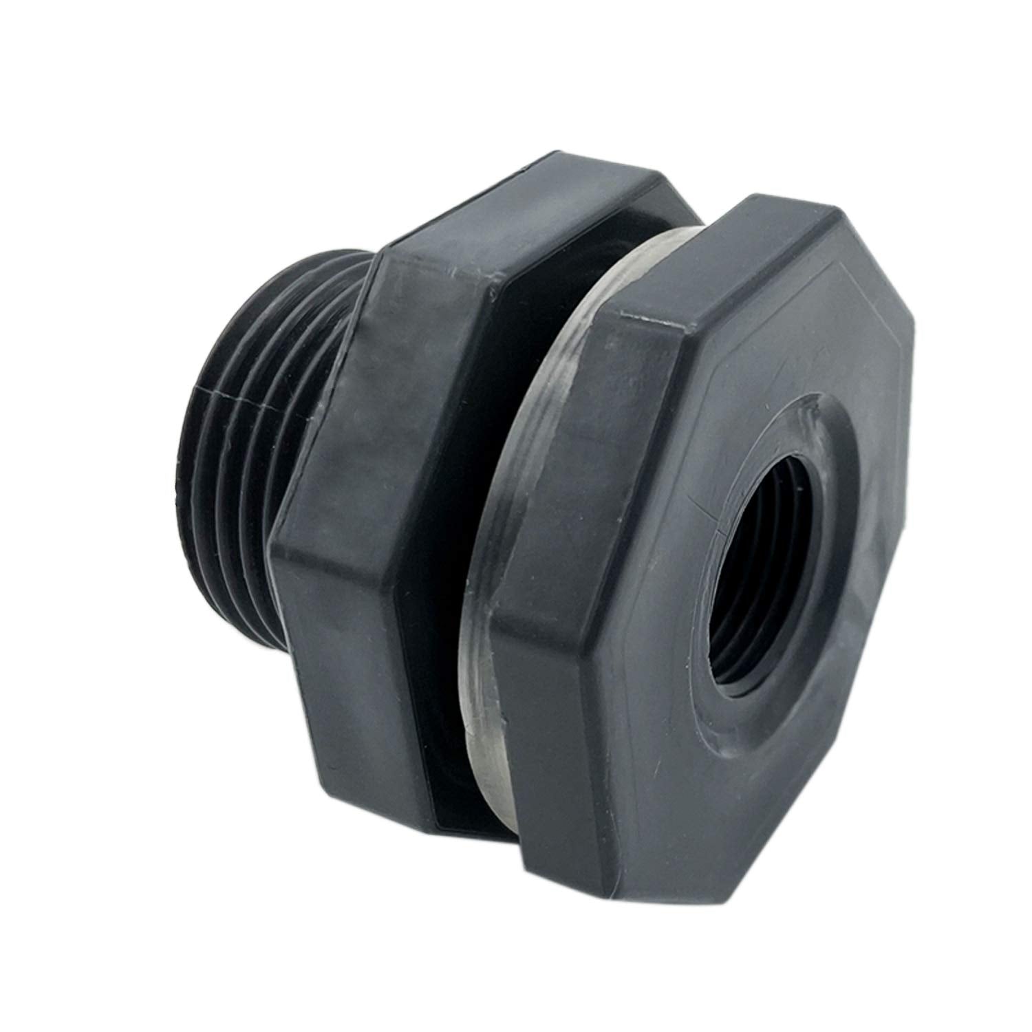 1" Female Bulkhead Water Tank Connector PVC Thru-Bulk Fitting for Rain Barrels, Aquariums, Tubs, Pools (Pack of 2)
