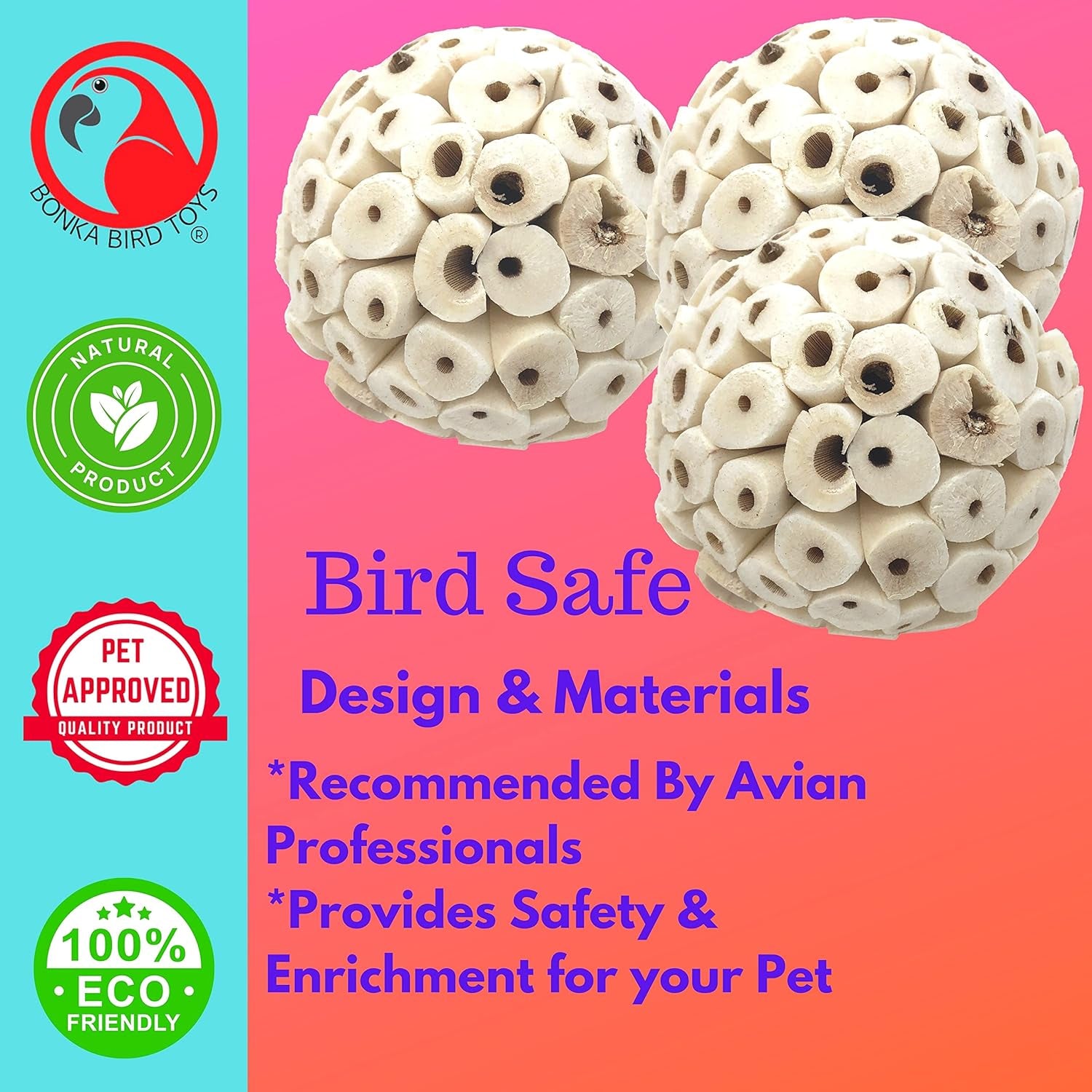 1214 Pk3 All-Natural Sola Atta Balls, 3-Pack, 2" Diameter, Soft and Lightweight Chew and Foot Toys for Birds, Small Pets, and DIY Crafts, Safe for Parrots, Parakeets, and Cockatiels