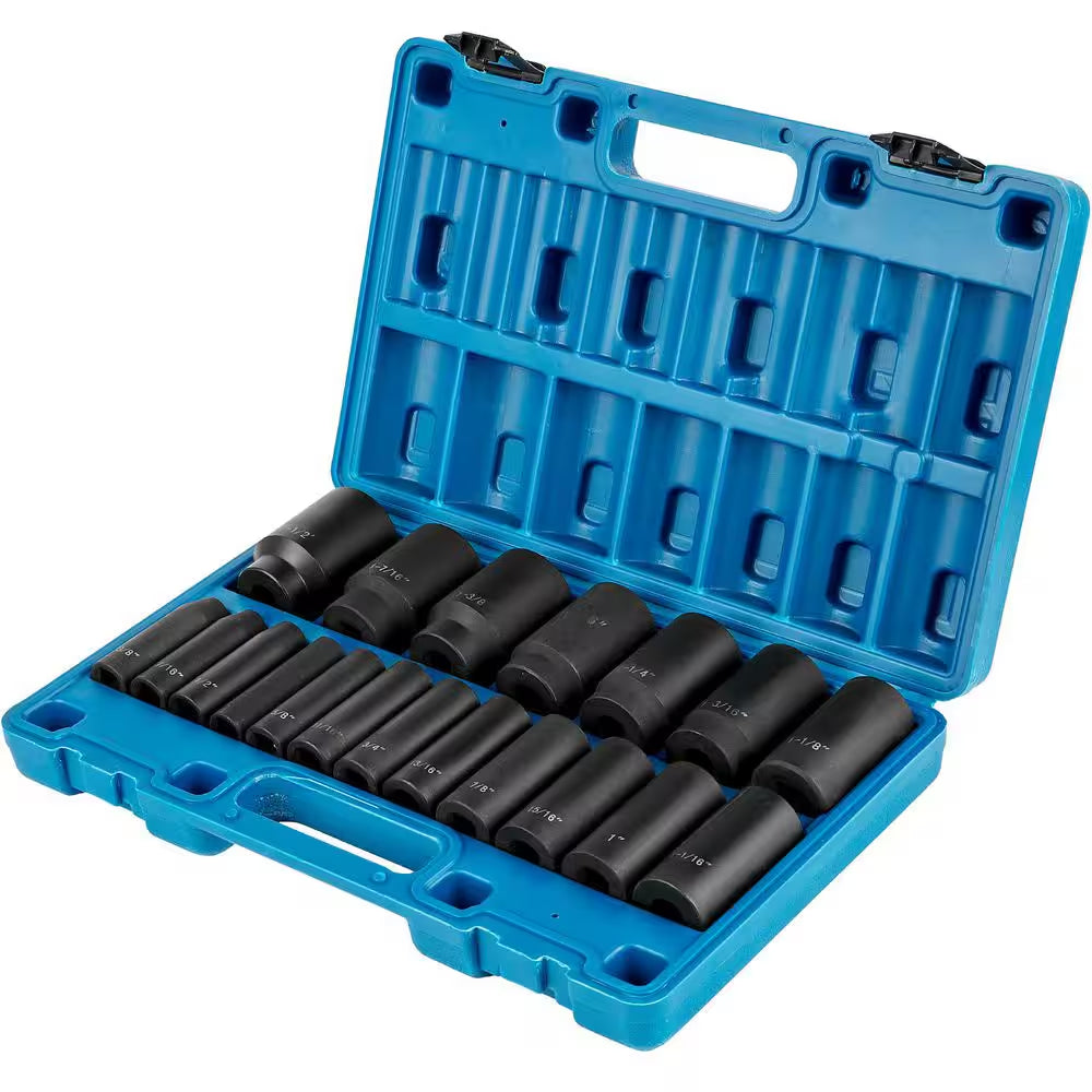 Impact Socket Set 1/2 In. 19 Piece Impact Sockets, Deep Socket, 6-Point Sockets, Rugged Construction