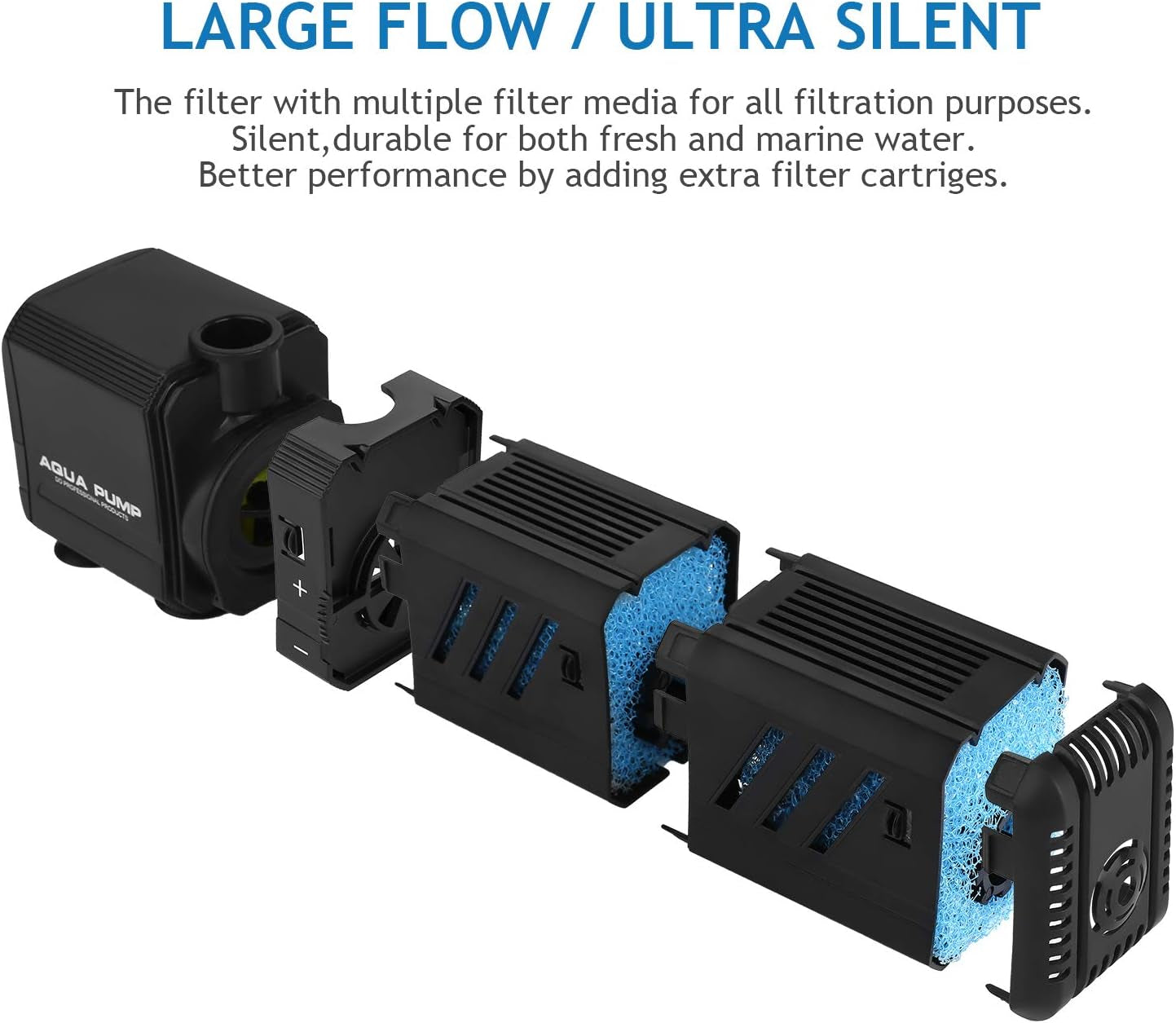 Submersible Aquarium Internal Filter 12W, Adjustable Fish Tank Filter with 320 GPH Water Pump for 50-150 Gallon Fish Tank