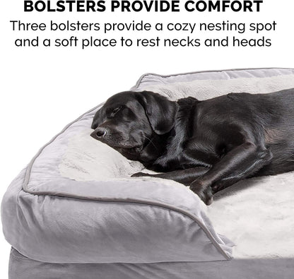Memory Foam Dog Bed for Medium/Small Dogs W/ Removable Bolsters & Washable Cover, for Dogs up to 35 Lbs - Plush & Velvet Waves Perfect Comfort Sofa - Granite Gray, Medium