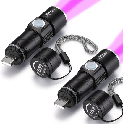 UV 395Nm USB Rechargeable Flashlight Ultraviolet Led Light Blacklight Portable 400Nm Mini Detector for Dog Urine Pet Stains, Anti-Counterfeiting Identification, Resin Curing