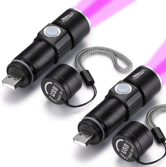 UV 395Nm USB Rechargeable Flashlight Ultraviolet Led Light Blacklight Portable 400Nm Mini Detector for Dog Urine Pet Stains, Anti-Counterfeiting Identification, Resin Curing