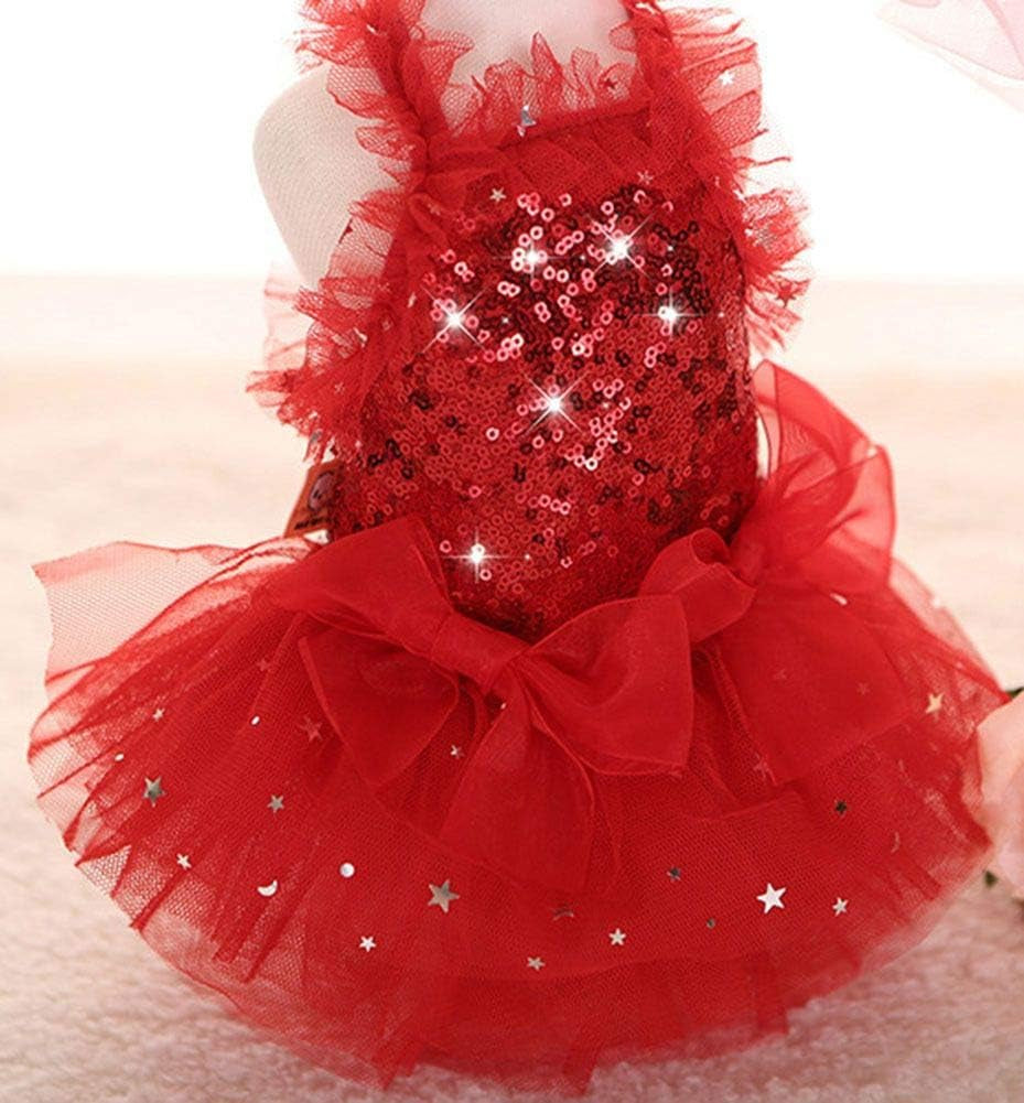 Fashion Sweet Puppy Dog Blingbling Princess Skirt Pet Dog Lace Cake Camisole Tutu Dress Red X-Small