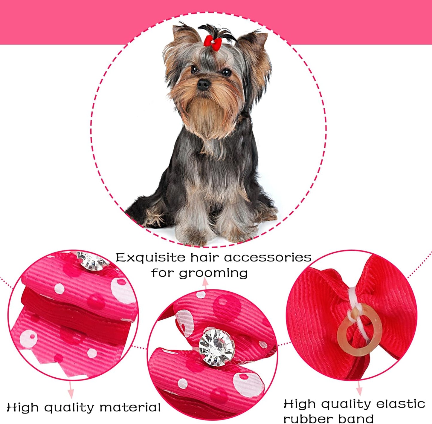 20Pcs Small Dog Hair Bows with Rubber Bands Puppies Doggies Cats Topknot Bowknot Matching Hair Grooming Accessories for Boy Girl Pomeranian Yorkie Poodle Maltese Shih Tzu Groomer