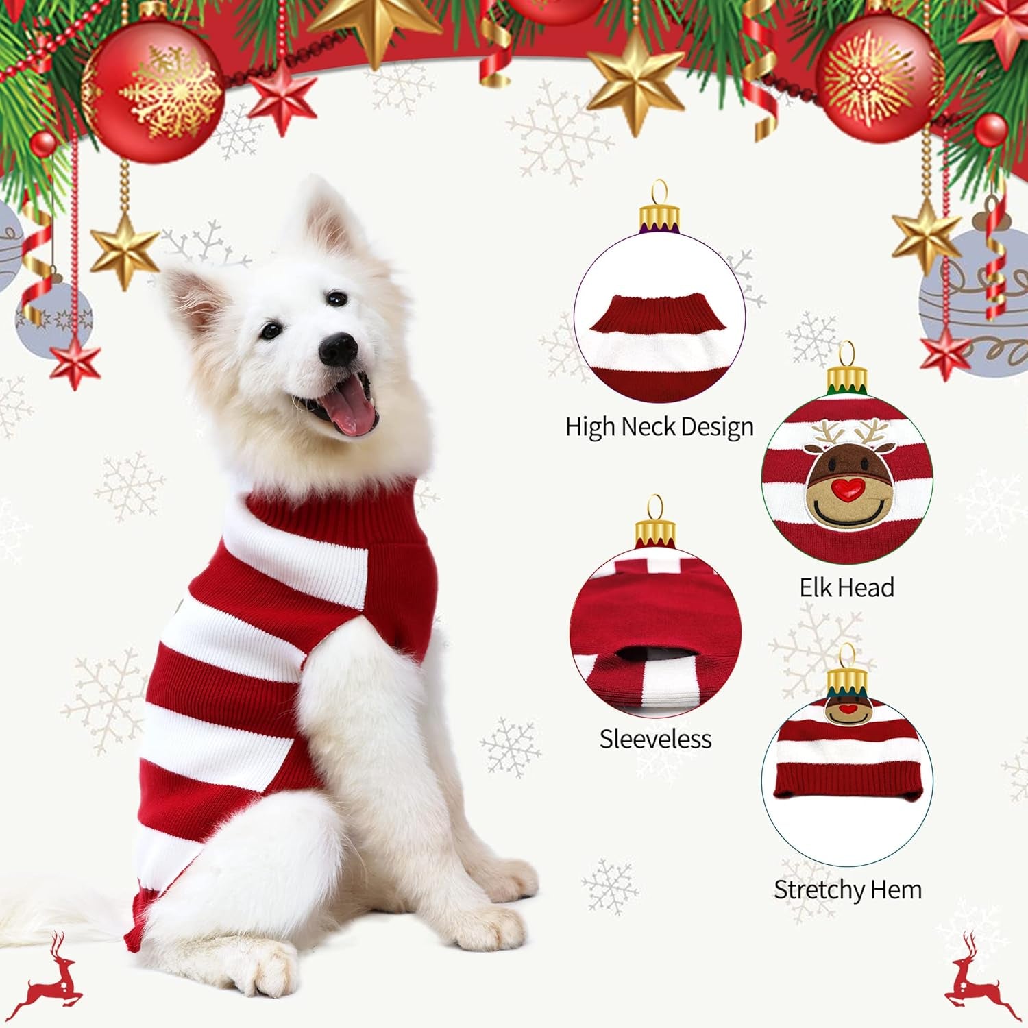 Dog Reindeer Sweaters New Year Christmas Pet Clothes for Small Dog and Cat (Red, Large)