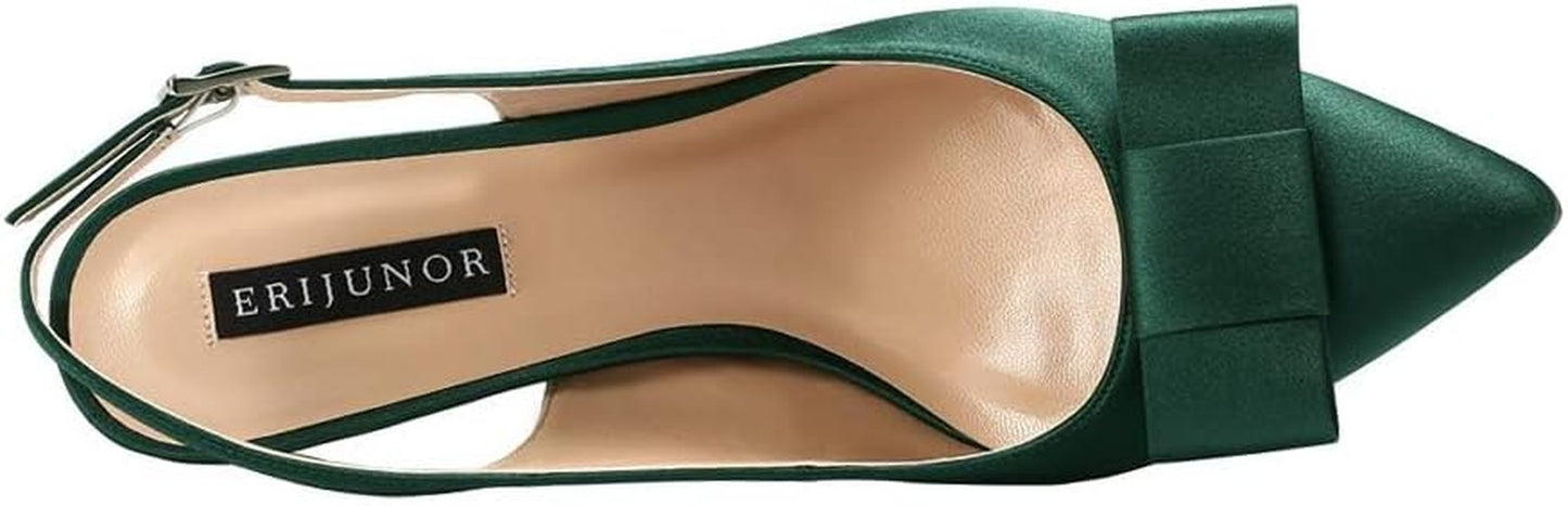 Pointy Toe Pumps Mid Heels Wedding Evening Party Prom Slingback Satin Shoes