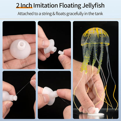 4 Pack Fish Tank Decorations Glowing Effect Aquarium Décor Small Silicone Artificial Jellyfish Coral Plant Ornament
