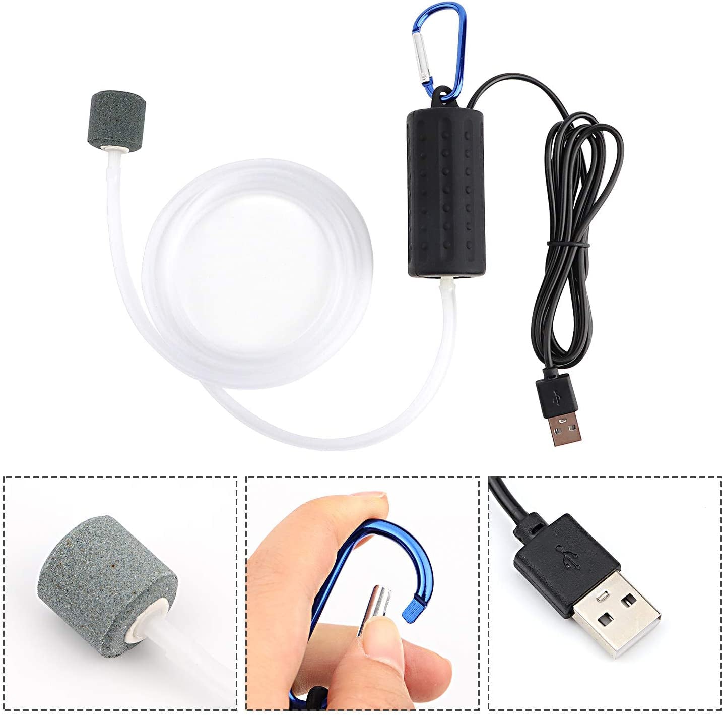 USB Aquarium Air Pump, Ultra Durable & Quiet USB Nano Air Pump, Small Air Bubbler for Aquarium Fish Tank with Air Stone and Silicone Tube