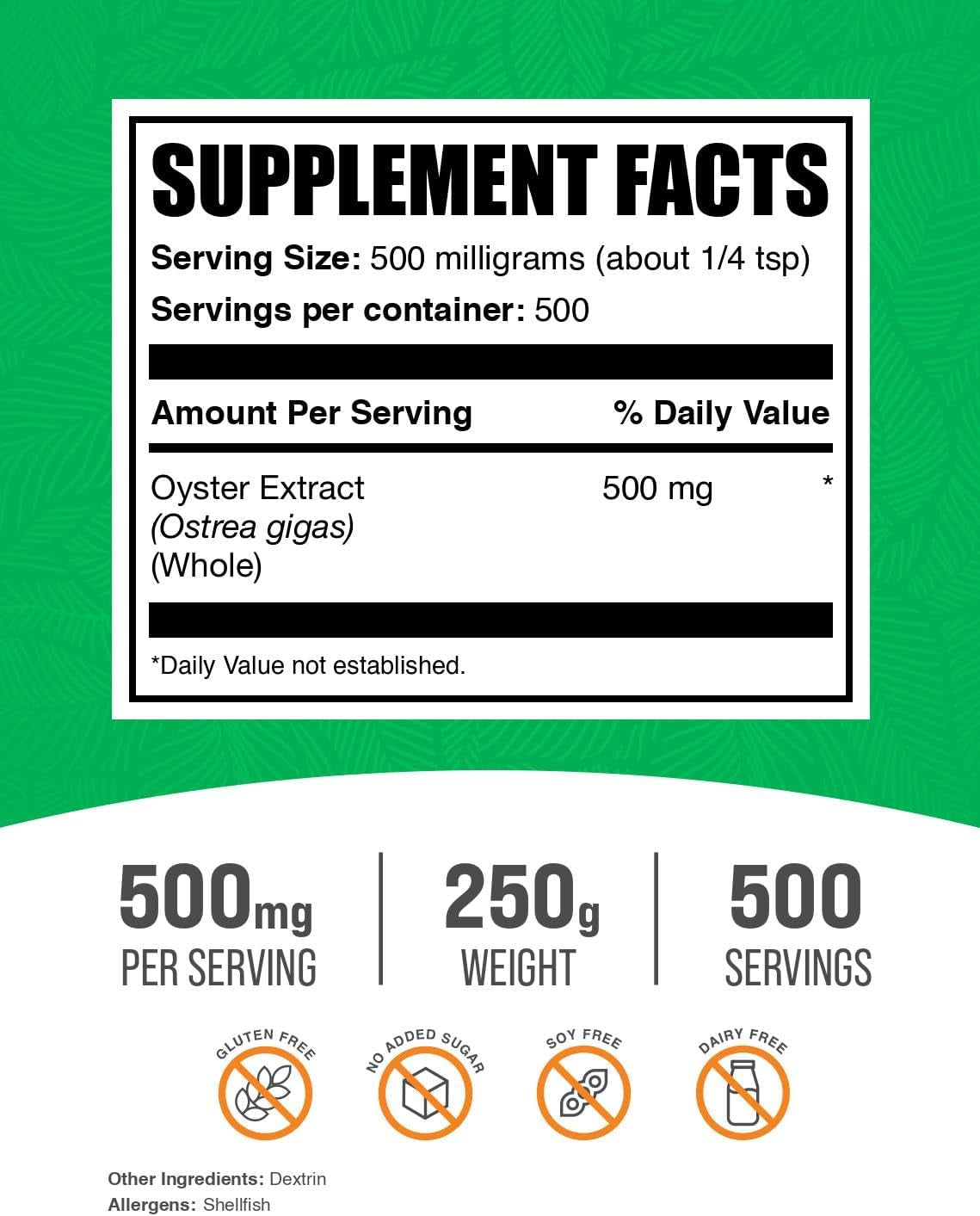 .Com Oyster Extract Powder - Zinc Supplement, from Whole Oyster Shells - Gluten Free, 500Mg per Serving, 250G (8.8 Oz) (Pack of 1)