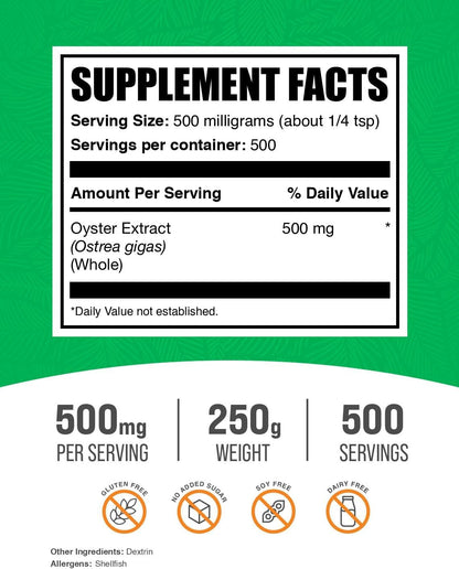 .Com Oyster Extract Powder - Zinc Supplement, from Whole Oyster Shells - Gluten Free, 500Mg per Serving, 250G (8.8 Oz) (Pack of 1)