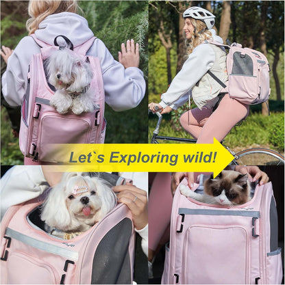Expandable Pet Carrier, Airline-Approved Foldable and Detachable Backpack, Fits 13Lbs Cat&11Lbs Small Puppy Dog, for Car Travel,Camping and Emergency Transportation and Shelter (Pink)