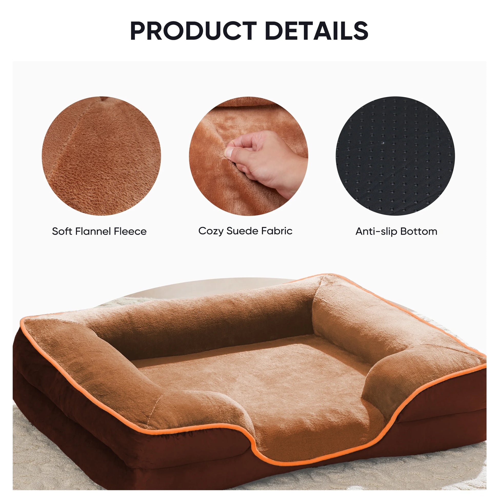 Dog Bed 24"X18" Orthopedic Dog Sofa Bed Small, Supportive Foam Pet Couch Bed with Removable Washable Cover, Brown