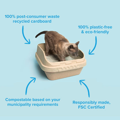 (Set of 1 Litter Box & 5 Sifting Liners) Sustainable, Clean, Sifting, Disposable Cat Litter Box Kit - Large, 6-Set Kit