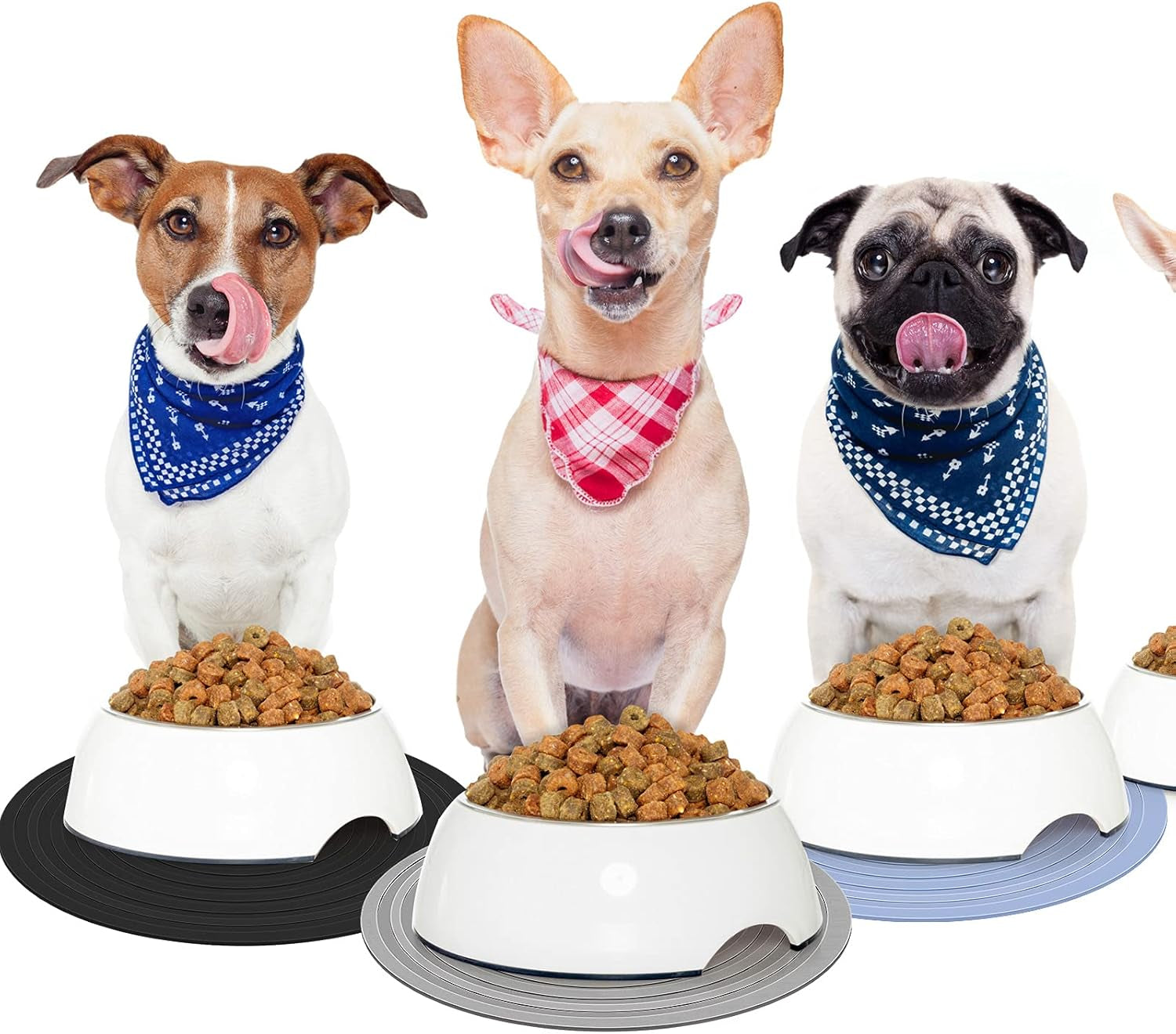 3 Pieces Silicone Pet Food Mat Feeding Mat for Dog and Cat Bowl Placemat Preventing Food and Water Overflow Suitable for Medium and Small Pet(9.5 Inch,Blue, Gray, Black)