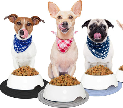 3 Pieces Silicone Pet Food Mat Feeding Mat for Dog and Cat Bowl Placemat Preventing Food and Water Overflow Suitable for Medium and Small Pet(9.5 Inch,Blue, Gray, Black)