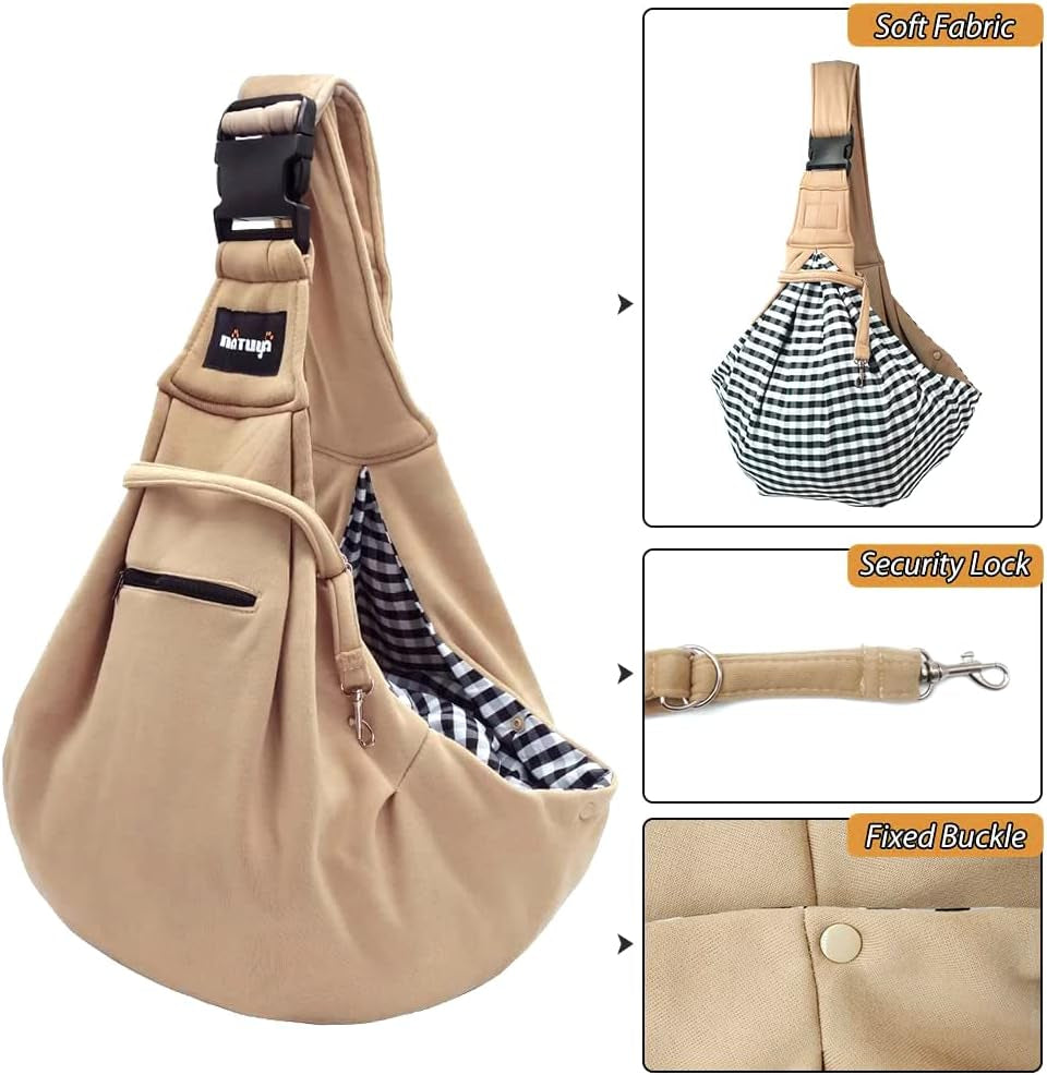 Small Dog Carrier Sling Cat Sling,Adjustable Strap Hand Free Pet Puppy for Outdoor Traveling Subway (Apricot)