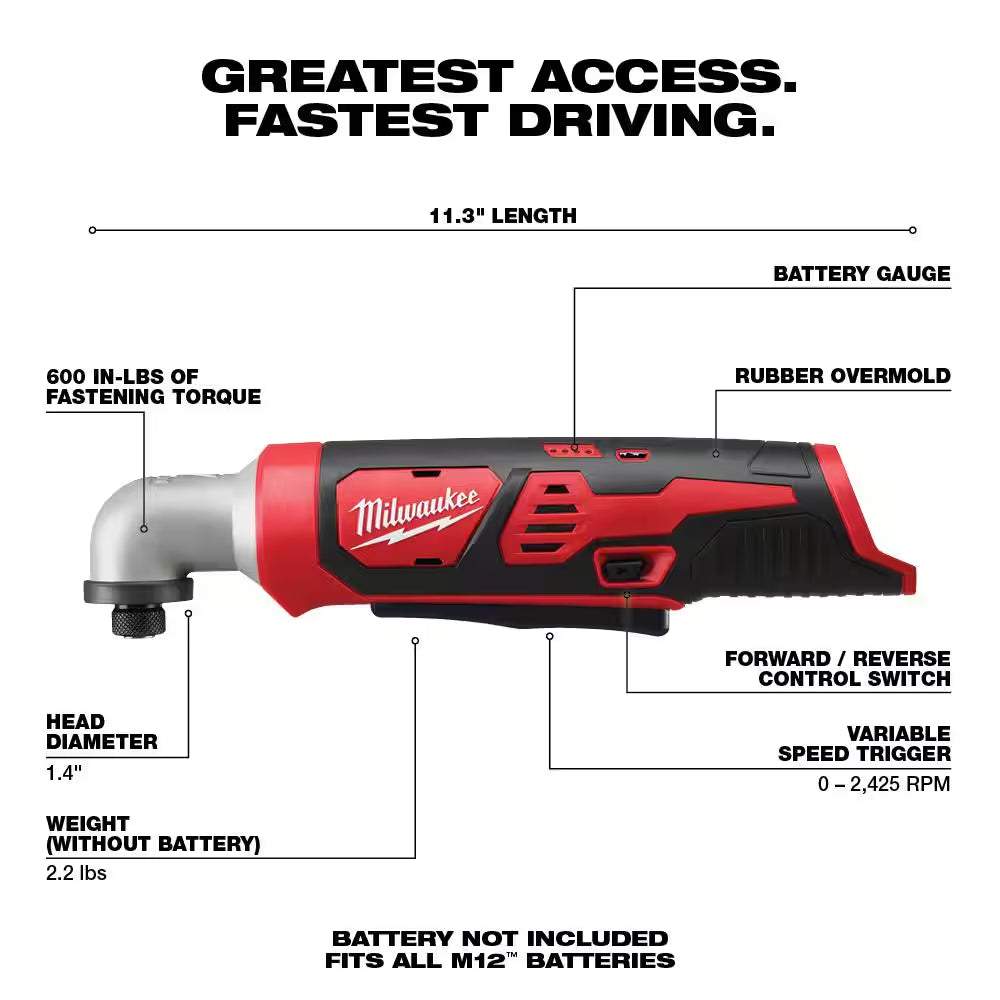 M12 12V Lithium-Ion Cordless 1/4 In. Right Angle Hex Impact Driver (Tool-Only)
