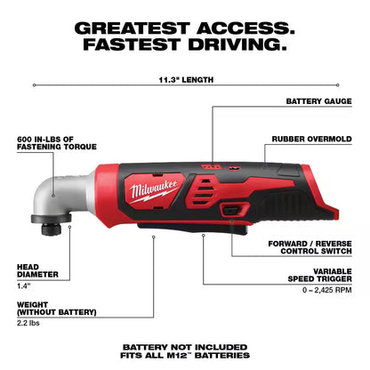 M12 12V Lithium-Ion Cordless 1/4 In. Right Angle Hex Impact Driver (Tool-Only)