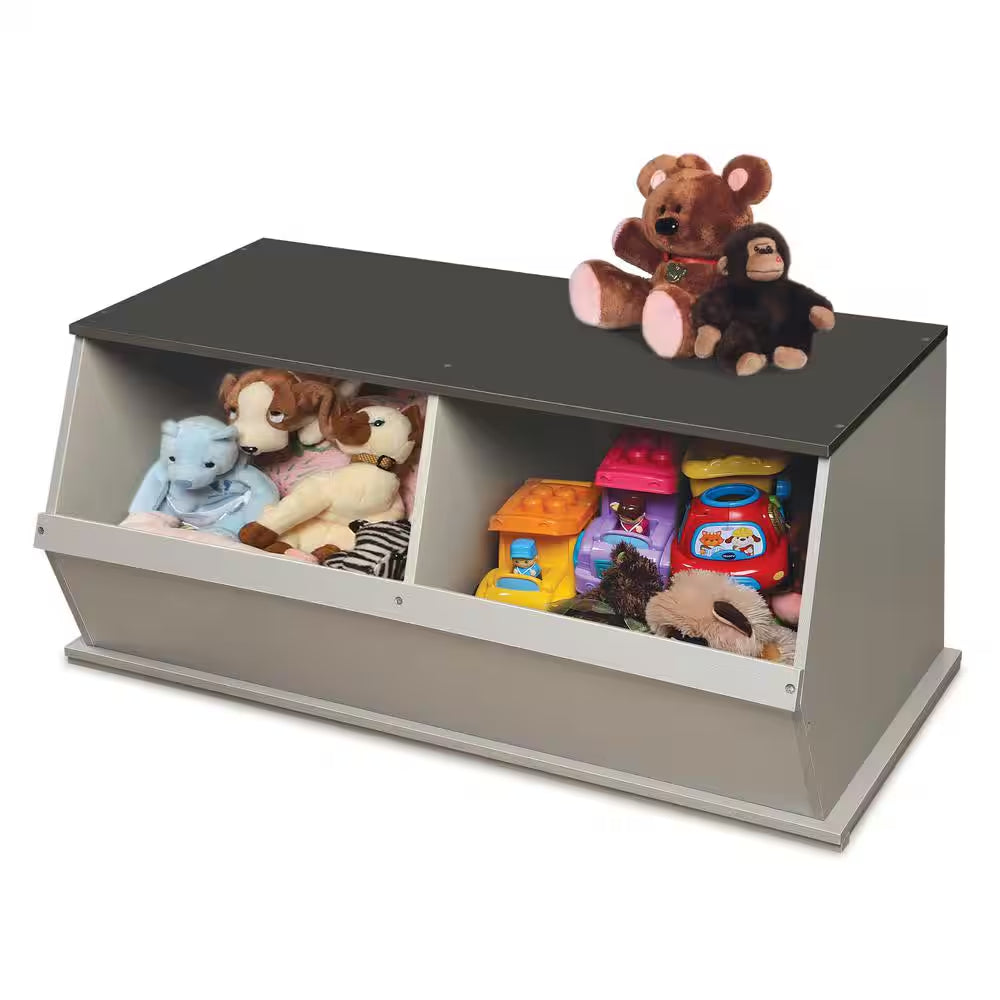 Woodgrain/Gray Two Bin Stackable Storage Cubby