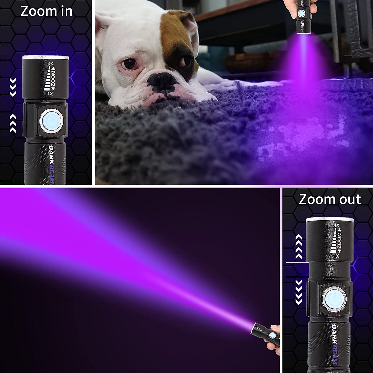UV 395Nm USB Rechargeable Flashlight Ultraviolet Led Light Blacklight Portable 400Nm Mini Detector for Dog Urine Pet Stains, Anti-Counterfeiting Identification, Resin Curing