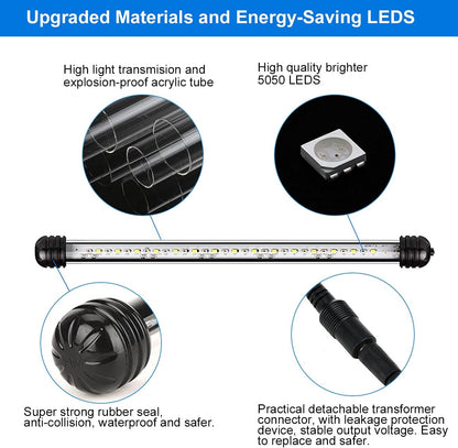 Submersible LED Aquarium Light,Fish Tank Light with Timer Auto On/Off Dimming Function,3 Light Modes Dimmable White-Blue,10 Brightness Levels Optional&3 Levels of Timed Loop Function 7.5''
