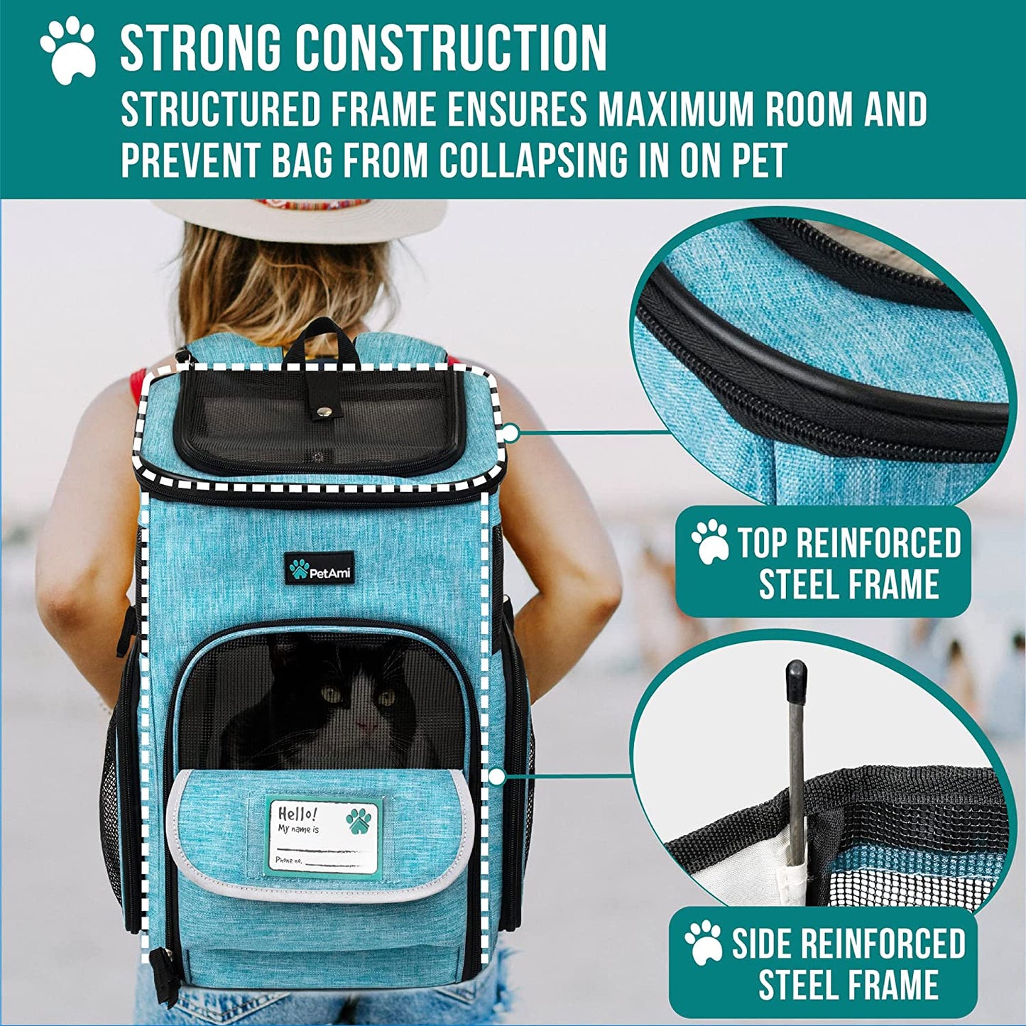 Dog Backpack Carrier, Airline Approved Cat Backpacks for Carrying Small Large Cats, Pet Carrier Back Pack, Ventilated Soft Sided for Travel, Hiking, Camping, Max 18 Lbs, Turquoise