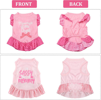 4 Pieces Pet Dress Shirt Cute Pink Dog Sundress Printed Dog Princess Dress Puppy Summer Apparel Clothes Pet Skirt Shirt with Ruffles Cloth for Small Dogs Cats Puppy(M)