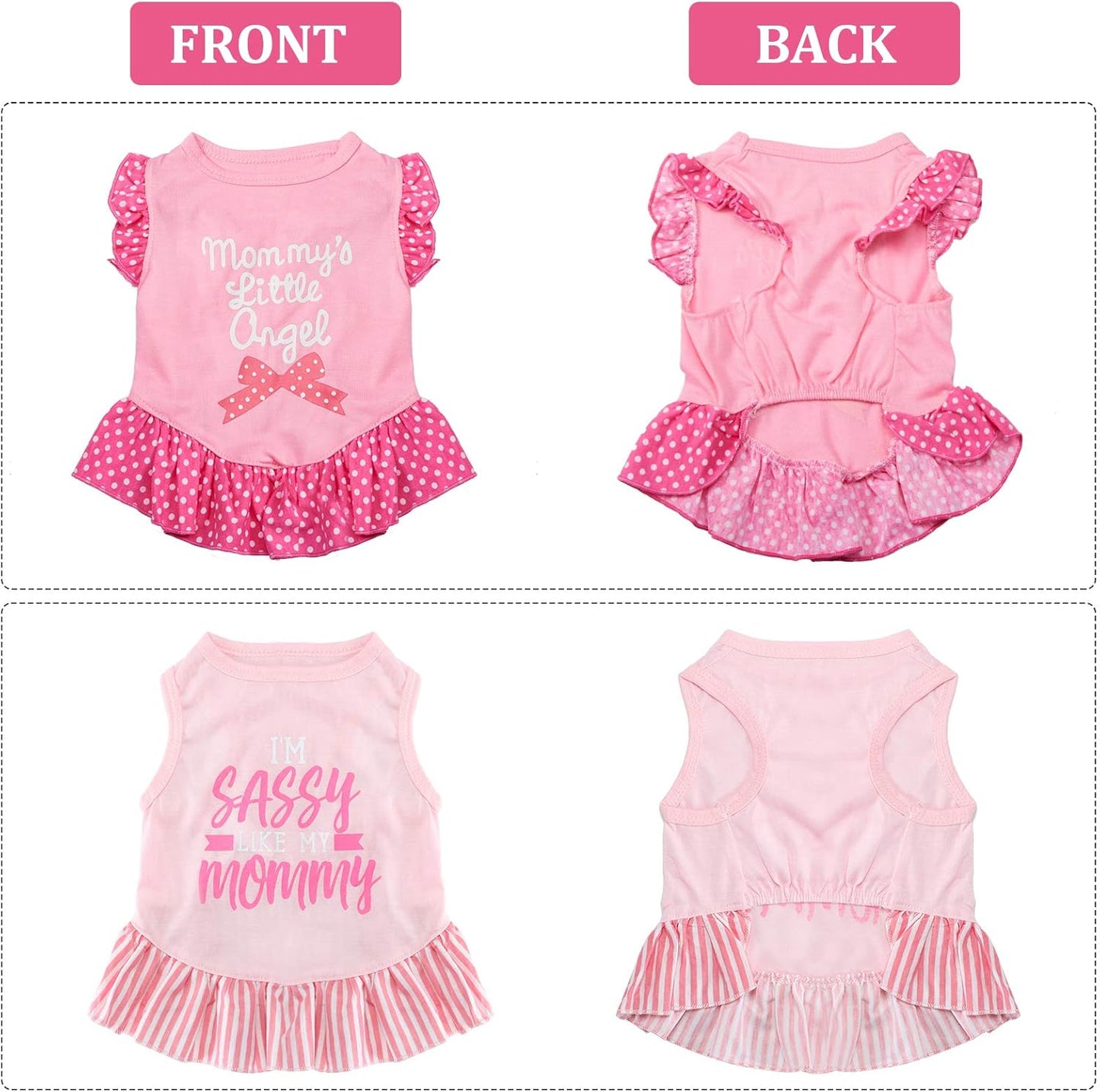 4 Pieces Pet Dress Shirt Cute Pink Dog Sundress Printed Dog Princess Dress Puppy Summer Apparel Clothes Pet Skirt Shirt with Ruffles Cloth for Small Dogs Cats Puppy(S)