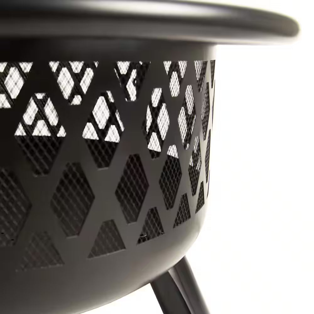 Piedmont 29.6 In. W Black Steel Wood Outdoor Fire Pit with Screen and Poker Included