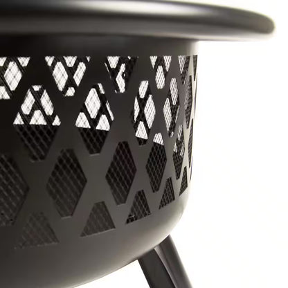 Piedmont 29.6 In. W Black Steel Wood Outdoor Fire Pit with Screen and Poker Included