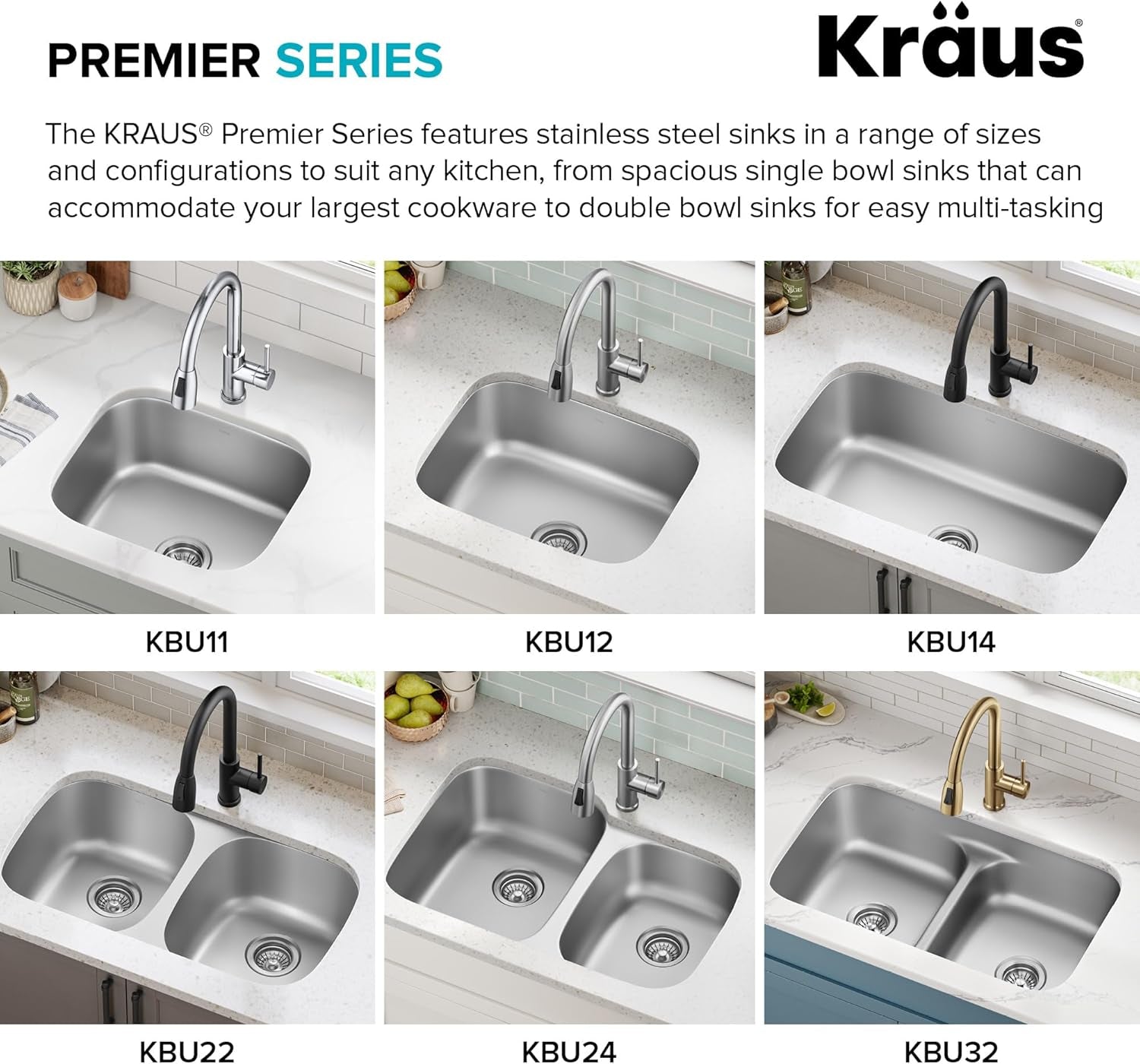 Premier 32-Inch Undermount 50/50 Double Bowl 18-Gauge Stainless Steel Kitchen Sink with Strainers (X2), KBU22
