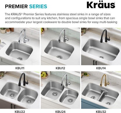 Premier 32-Inch Undermount 50/50 Double Bowl 18-Gauge Stainless Steel Kitchen Sink with Strainers (X2), KBU22