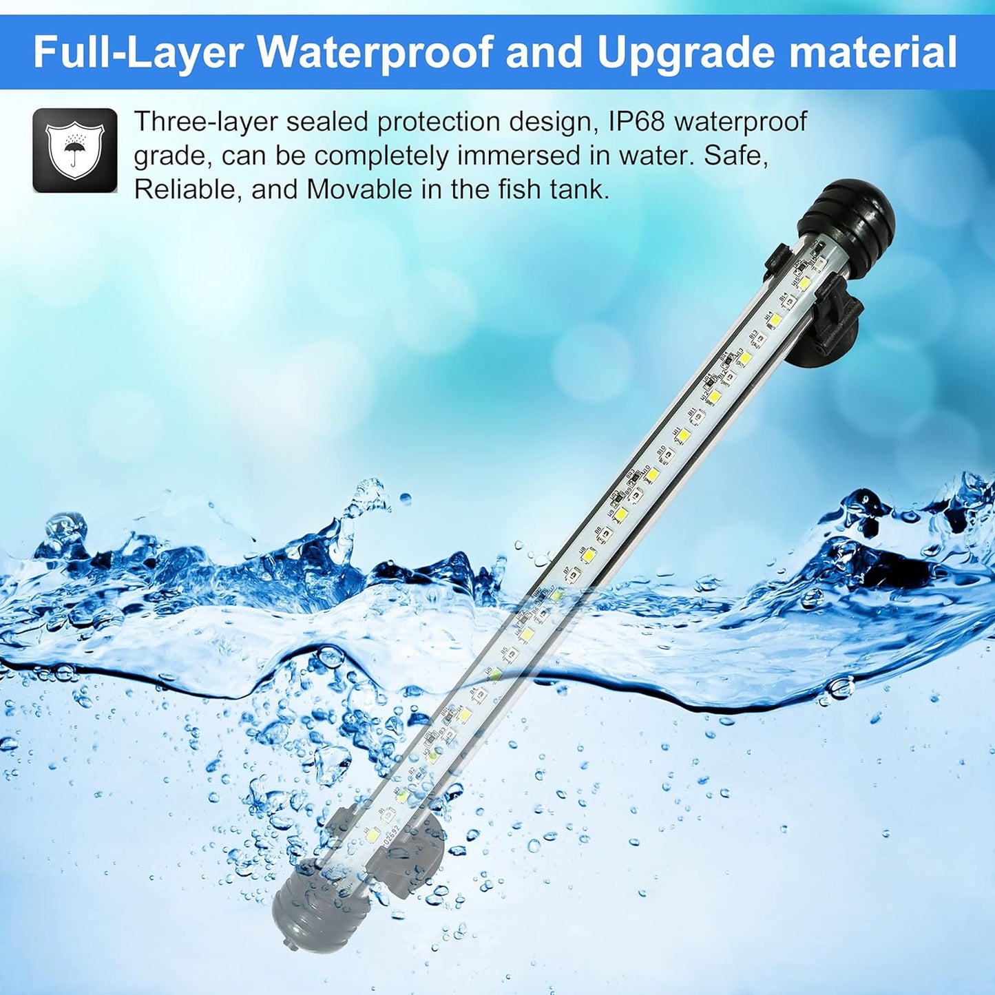 Submersible LED Aquarium Light,Fish Tank Light with Timer Auto On/Off Dimming Function,3 Light Modes Dimmable White-Blue,10 Brightness Levels Optional&3 Levels of Timed Loop Function 7.5''