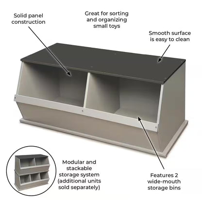 Woodgrain/Gray Two Bin Stackable Storage Cubby