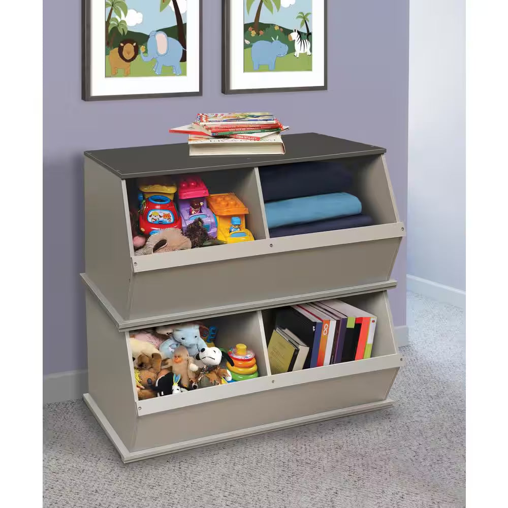Woodgrain/Gray Two Bin Stackable Storage Cubby