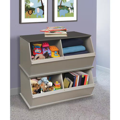 Woodgrain/Gray Two Bin Stackable Storage Cubby